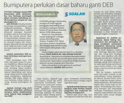 Malaysian policies on human resources, economic conditions, population, etc.; Bumiputera Perlukan Dasar Baharu Ganti Deb Universiti Putra Malaysia