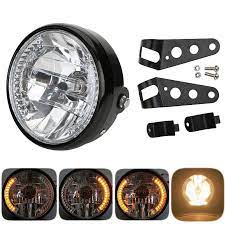 Amber Led Round 7 Motorcycle Headlight With Turn Signal For Harley Chopper Cafe Racer Bobber W Motorcycle Headlight Led Motorcycle Headlight Motorcycle Lights