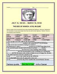 The ides of march fell on march 15th. The Ides Of March A Fill In Quiz W Answer Key Grs 8 12 Mg Hs
