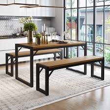 The sturdy, solid rubberwood table features an open box frame with a bottom center support design, a rectangular top with rounded edges, and an apron. Ebern Designs Ezzah 4 Person Dining Set Reviews Wayfair