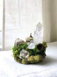 This Quartz Crystal Driftwood And Moss Sculpture Makes For An Energetic And Tastefull Addition To The Home De Crystal Garden Quartz Crystal Decor Crystal Decor