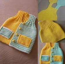 Farkli Ve Degisik Tek Parca Bebek Yelegi Yapilisi Baby Knitting Patterns Bebek Yelek Orgu