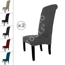 2 New Linen Fabric Dining Chairs Roll Top Scroll High Back Cushioned Seat Fabric Dining Chairs Dining Chairs Linen Dining Chairs