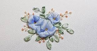 This kit contains presorted thread in 27 colors, ribbons, 14 count white aida fabric, needle, black and white chart, and instructions. Forget Me Nots Ribbon Embroidery Tutorial Stitch Floral