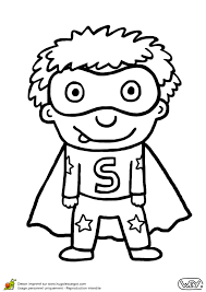Coloriage d'un petit garçon déguisé en super héros pour le Mardi gras