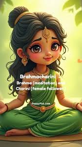 Navratri Day 2: Small and Simple story to share with your child,  Brahmacharini is a very peaceful and wise goddess 🌸 who loved to meditate,  which means sitting quietly and praying 🙏. She was strong 💪 ...