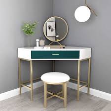 Corner Makeup Vanity With Drawer Modern Makeup Vanity Set Dressing Table With Mirror Stool White White Green In 2020 Makeup Vanity With Drawers Makeup Vanity Set Modern Makeup Vanity