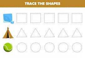 jeu éducatif pour les enfants tracer les formes bloc de glace carré  triangle tente cercle balle de tennis feuille de calcul imprimable 9639094  Art vectoriel chez Vecteezy