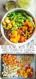Bliss Bowl With Tofu Sweet Potato Quinoa Cherry Tomatoes Vegan Recipes Healthy Tofu Salad Recipes Bliss Bowls