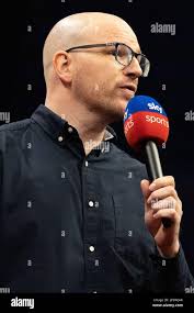 Mark Webster of Sky Sports talks during the 2023 Cazoo PDC Premier League  Darts Night 6 at M&S Bank Arena, Liverpool, United Kingdom. 9th Mar, 2023.  (Photo by Phil Bryan/News Images) in