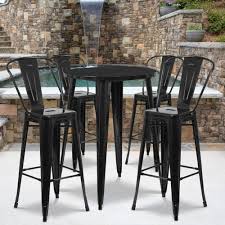 Commercial stainless steel kitchen table : Amazon Com Flash Furniture Commercial Grade 30 Round Black Metal Indoor Outdoor Bar Table Set With 4 Cafe Stools Furniture Decor