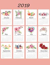 2019 Calendar Floral Template Calendar Floral Template Calendar 2019 Printable 2019 Calendar Calendar Printables