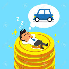 漫画ビジネスマンお金硬貨と車についての夢に眠りに落ちるのイラスト素材 ベクタ Image 61927456