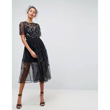 Asos Embellished Smock Midi Dress 150 Liked On Polyvore Featuring Dresses Black Prom Dresses Smocked Dress Fashion Dresses Classy Dress Evening Dresses