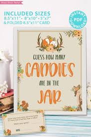 Included here is an image of a jar to which you can add paper candies. Guess How Many Sign Woodland Baby Shower Press Print Party