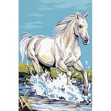 Cheval Blanc Galopant Canevas De Seg Art Animalier Peinture Africaine Art A Theme Cheval