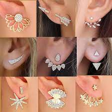 2017 Summer New Style Full Crystal Front Back Double Sided Stud Earrings For Women Fashion Ear Jacket Piercin Needle Earrings Ear Jewelry Modern Pearl Earrings