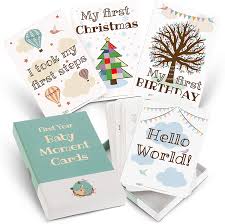 Printable baby shower gift bingo cards. First Year Baby Moment Cards For Baby Shower Gifts Large 50 Card Set In Keepsake Box Capture And Personalise Cherished Moments Unisex Design By Uk Mum Amazon Co Uk Baby Products