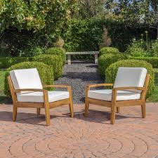Wilcox Outdoor Wooden Club Chairs With Cushions Set Of 2 Teak Finish Beige Walmart Com In 2020 Wood Patio Furniture Wooden Outdoor Furniture Wood Patio