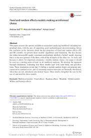 Pdf Fixed And Random Effects Models Making An Informed Choice