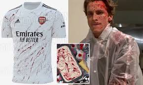 Arsenal have officially launched the new home shirt for the 2020/21 season. Arsenal S Away Shirt For 2020 21 Compared To Patrick Bateman S Blood Spattered American Psycho Coat Daily Mail Online