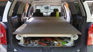 pvc sleeping platform in a 2010 xterra x expedition portal suv camping nissan xterra car camping