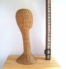 Wicker Mannequin Head Hat Stand Store Display Mid Century Mod Vintage Wicker Wicker Craft Booth Displays
