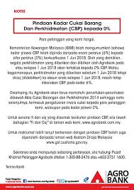 Notis Pindaan Kadar Cukai Barang Dan Perkhidmatan Cbp Kepada 0 Agrobank