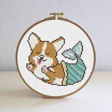 This cross stitch pattern uses only full stitches. Mermaid Corgi Cross Stitch Pattern Cross Stitch Pattern Etsy Cross Stitch Patterns Simple Cross Stitch Cross Stitch Tree