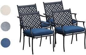 For anyone seeking the antithesis of big, blocky, modular patio furniture, old iron patio furniture is an optimal. Amazon Com Top Space 4 Piece Metal Outdoor Wrought Iron Patio Furniture Dinning Chairs Set With Arms And Seat Cushions 4 Pc Blue Garden Outdoor
