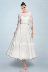 Illusion Neckline Tea Length Wedding Dress With Lace Overlay And Beaded Belt Tea Length Wedding Dress Wedding Dresses Canada Wedding Dresses