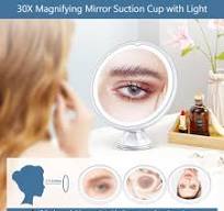 MIYADIVA Vergrotingsspiegel met licht, 30 x, make-upspiegel voor precisie,  3 kleurmodi, instelbare helderheid, 360° roterende zuignap voor badkamer,  ...
