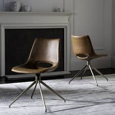 Safavieh Danube Mid Century Modern Leather Swivel Light Brown Brass Dining Chair Set Of 2 Leather Swivel Chair Swivel Dining Chairs Upholstered Side Chair