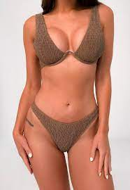 Brown Crinkle Underwire U Bikini Top Missguided Bikinis Bikini Tops Womens Bathing Suits Bikinis