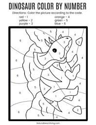 On the first one, there is a stegosaurus, to color this one, kids will need their orange, red, green, yellow, and blue color. Color By Number Dinosaur Theme Worksheets For Preschool And Kindergarten