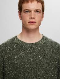 Selected Homme Neil Long Sleeve Knit Neps Crew Neck Pullover Forest Night