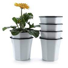 Amazon Com T4u Plastic Self Watering Planter Pot 5 White Set Of 6 Small Indoor Geometric Nursery Seedling Self Watering Planter Planter Pots Plastic Planter