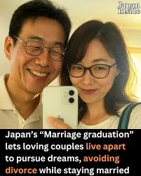 Japan's trending “Marriage Graduation” (sotsukon) movement lets couples  remain married while living apart to chase their own dreams. Rather than  divorcing, partners—often still in love—choose freedom and independence in  their later years.