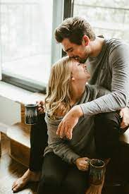 Coffee Sweatpants And Kisses Make This In Home Engagement Shoot Perfect Home Engagement Shoot Couples Engagement Photos Engagement Couple