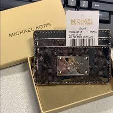 Michael kors envelope thin wallet purse metallic silver pouch snap closure. Michael Kors Bags Michael Kors Credit Card Holder In Gift Box Poshmark
