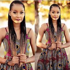 Straight Back Braids Woman Wearing African Print Dress Black And Blonde Ombre Hair Ghana Braid Styles Ghana Braids Hairstyles Cornrow Hairstyles