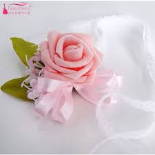 Pink White Blue Purple Wedding Flowers Bridesmaid Wrist Flower Bridal Corsages With Lace Ribbon Best Men Boutonniere Zhf01 Rose Petals Aliexpress