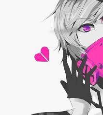Black And White Anime Boy Cute Black And White Anime Boy With Pink Gas Mask And A Pink Broken Heart Pink Eyes Anime Awesome Anime Anime Eyes