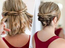 Middle partition of the hairs with hairs falling on both the sides will look crisp as it will give a soft frame to the face. Quick Messy Updo For Short Hair Short Hair Updo Short Hair Styles Medium Length Hair Styles