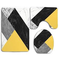 Buy Black White Marbles Pantone Primrose Yellow Color 3 Piece Bathroom Rugs Set Bath Rug Contour Mat Toilet Lid Cover By Felix Honey On Dot Bo