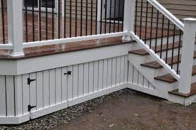 Use ornate metal panels separated by thick wood beams. 7 Creative And Functional Deck Skirting Ideas Decks Docks