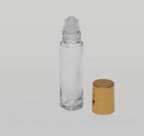 1/3 oz (10ml) Roll-On Cylinder Clear Glass Bottle (Plastic Roller with Silver or Gold Cap)