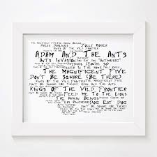 Adam And The Ants Kings Of The Wild Frontier Album Cover Adam And The Ants Kings Of The Wild Frontier Noir Paranoiac Limited Edition Typography Lyrics Art Print Sign Typography Art Print Lyrics Art Poster Wall Art