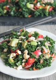 Kale Salad With Edamame Roasted Cashews And Miso Dressing Recipe With Images Kale Salad
