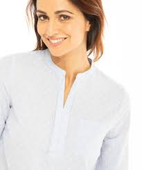 Chemise manches longues coupe droite col italien manches longues fermeture boutonnée sur l'avant 1 poche à rabat sur la poitrine le + mode : Blouse Manches Longues Femme Chemise Blouse Mode Femme Terre De Marins